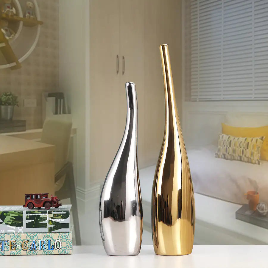 Nordic Gold Plating Ceramic Vases Model Room Home Decor - Hominco