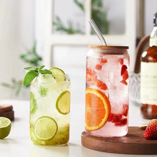 Aesthetic Glass Cup With Lid and Straw - Hominco