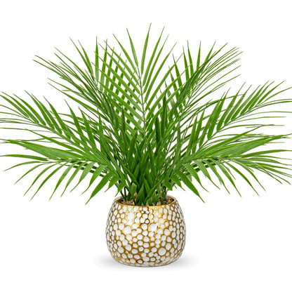 Briful Fake Plants 15 Faux Palm Plant in Gold-White Pot Realistic Artificial Plants Indoor for Home Farmhouse Centrepieces Wedding Decorations