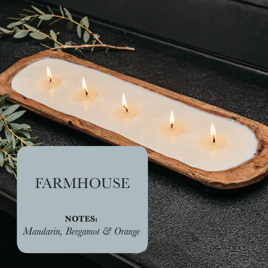 Rustic 5-Wick Wooden Dough Bowl Candle