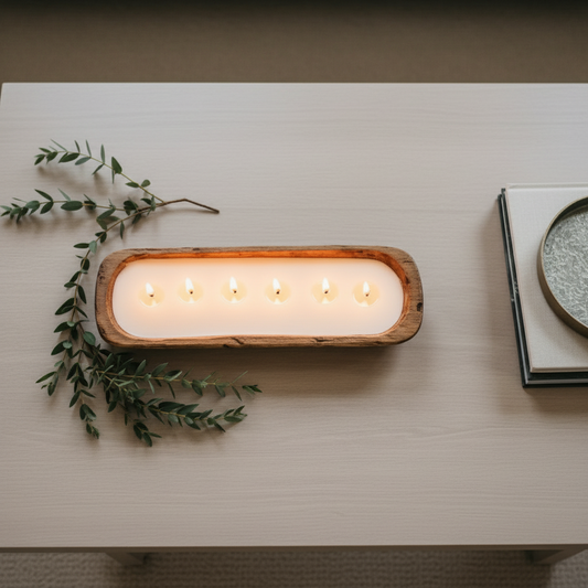 Rustic 5-Wick Wooden Dough Bowl Candle