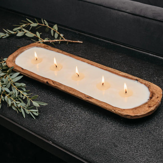Rustic 5-Wick Wooden Dough Bowl Candle