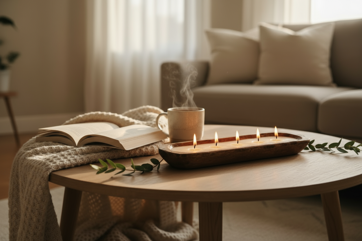 Rustic 5-Wick Wooden Dough Bowl Candle