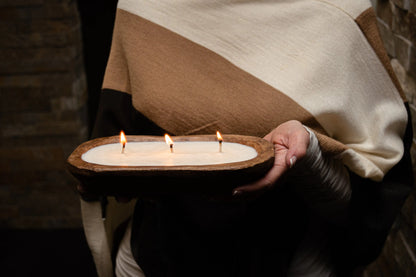Rustic 3 Wick Wooden Dough Bowl Candle