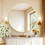 CIVENO 39” Gold Round Bathroom Wall Mirror – Large Circular