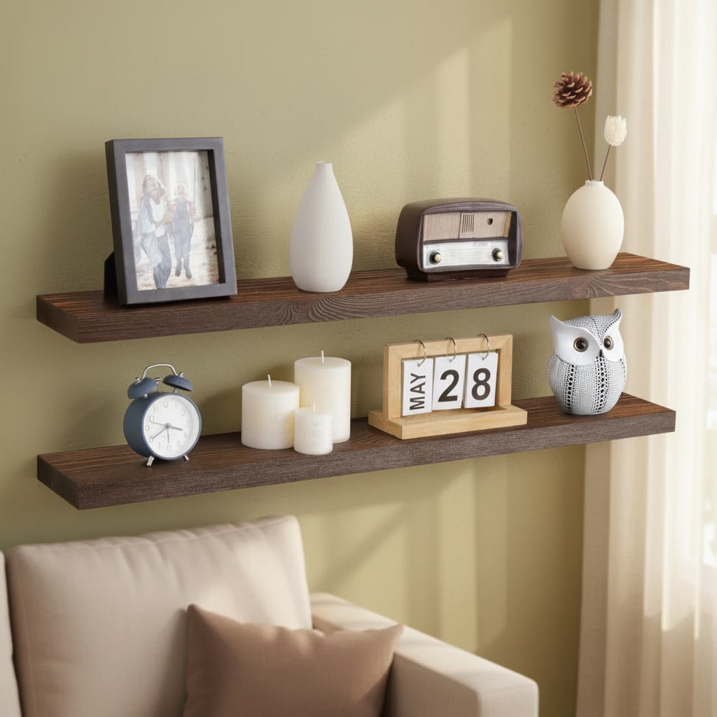Rustic Wooden Floating Shelves