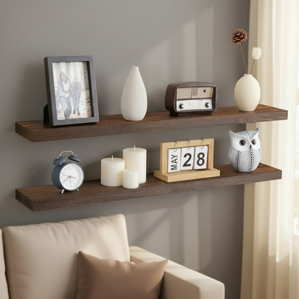 Rustic Wooden Floating Shelves
