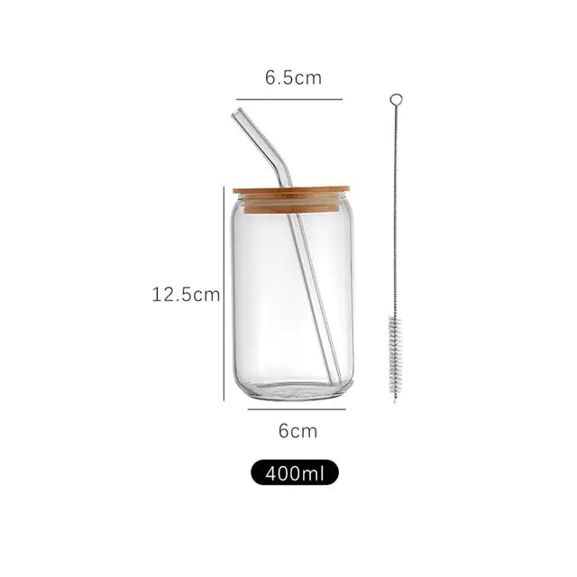 Aesthetic Glass Cup With Lid and Straw - Hominco