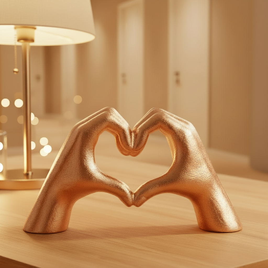 Love Heart Hands Statue Rose Gold