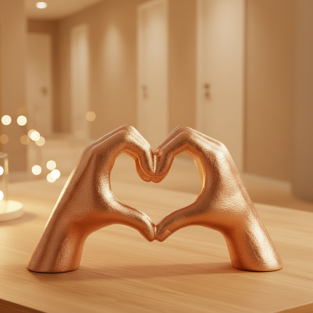 Love Heart Hands Statue Rose Gold