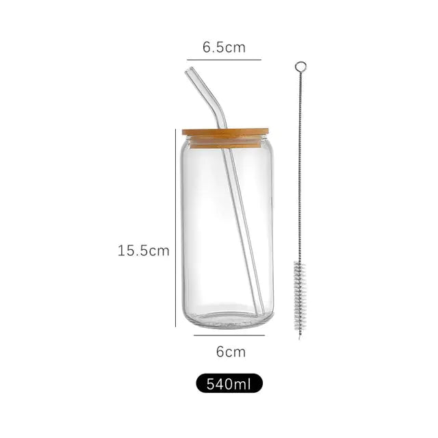 Aesthetic Glass Cup With Lid and Straw - Hominco